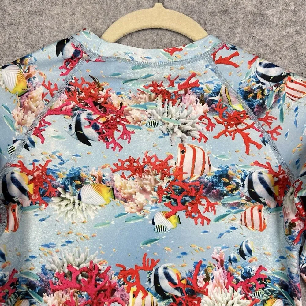 Molo Neptune LS Rash Guard Swim Shirt Youth 146 152 Blue Coral Fish UPF 40+